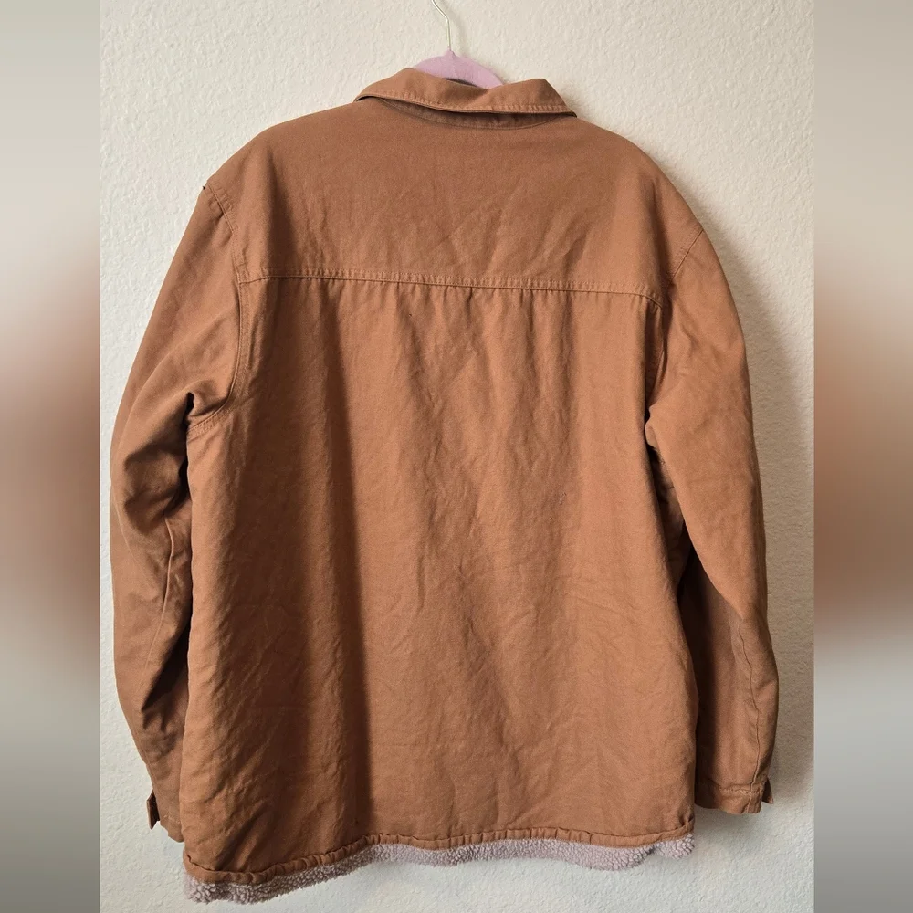 Walls Workwear Sherpa Lined Jacket Brown Canvas Snap Front Coat Warm Utility S2X - Picture 3 of 11